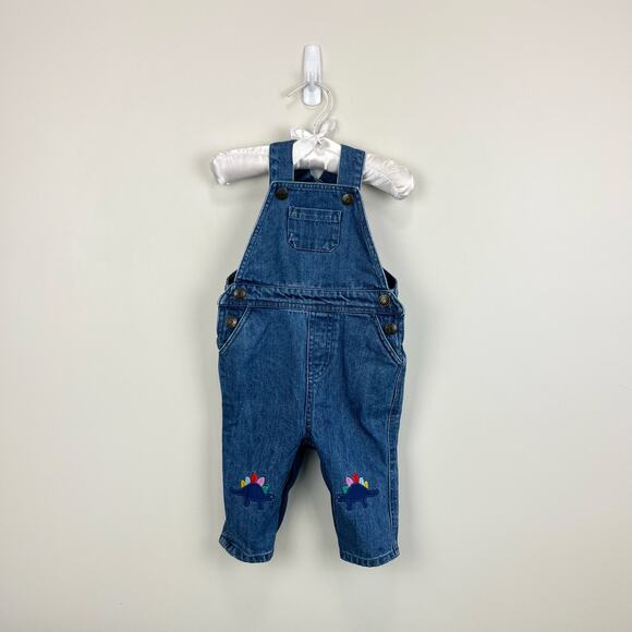 Mini Boden Fun Denim Dungarees Dinosaur Knees 6-9 Months - Picture 1 of 6